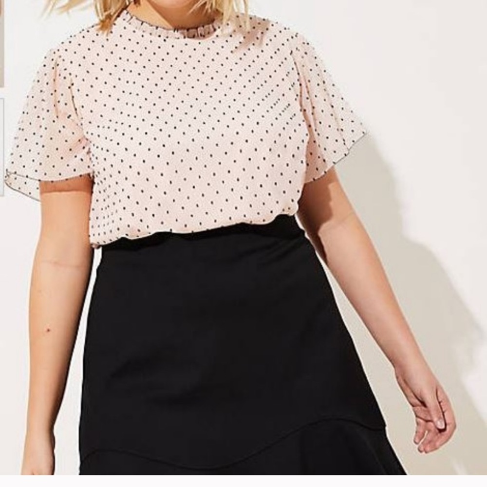 Ann Taylor Loft Pink Polka Dot Ruffle Flutter Top